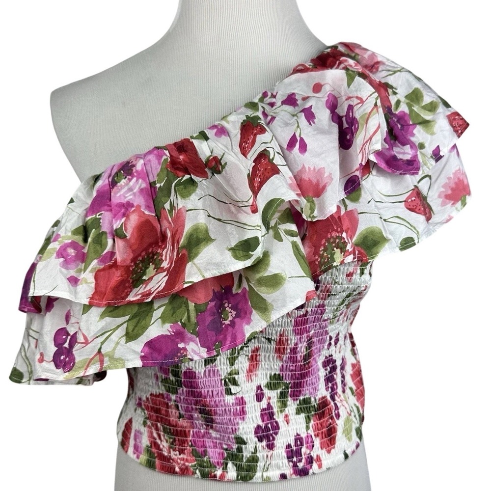 Abercrombie‎ & Fitch One Shoulder Floral Smocked Crop Top XL NWT Ruffle